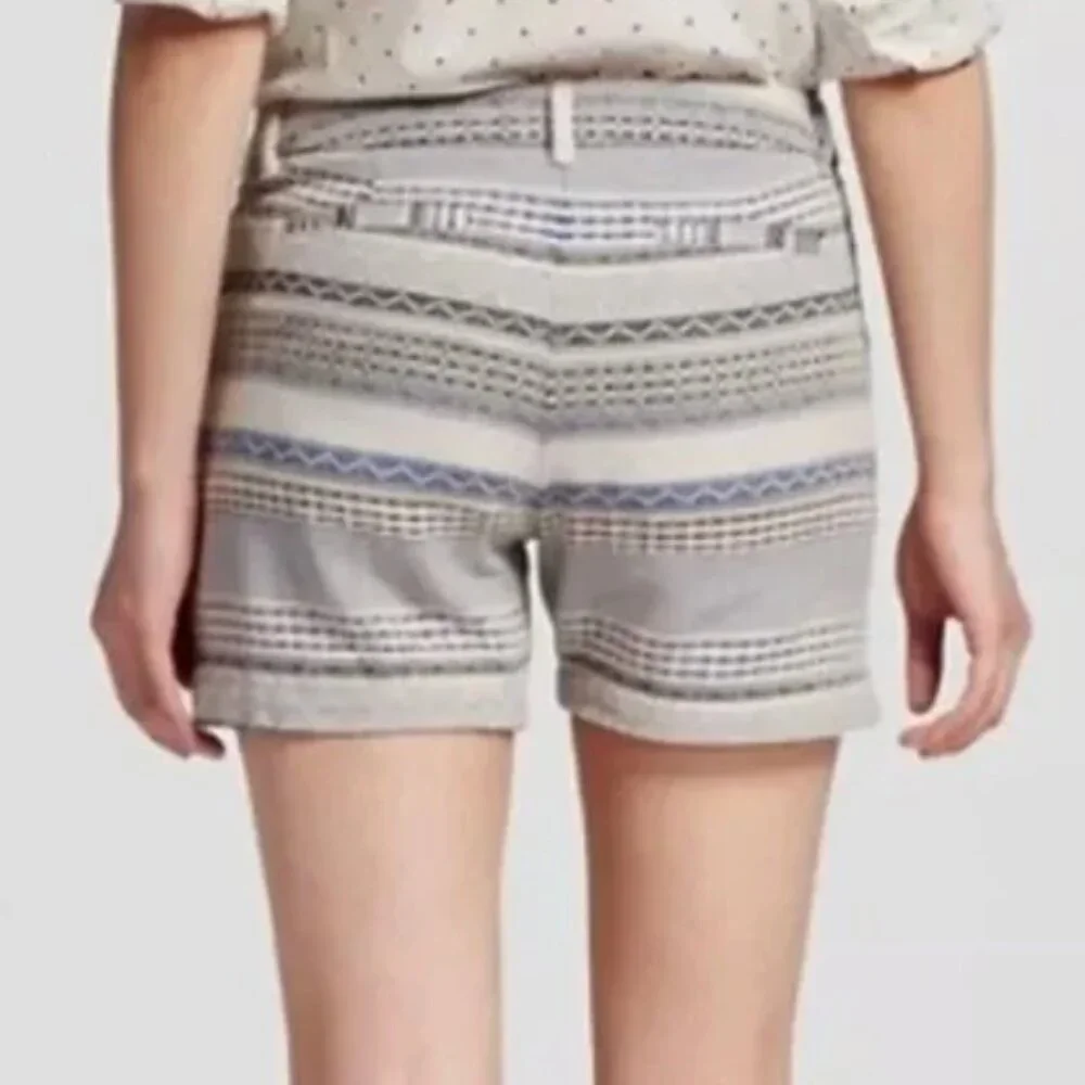NEW NWT MERONA Aztec Stripe Chino Knit Shorts Cream Beige Tan Tribal Geometric 8